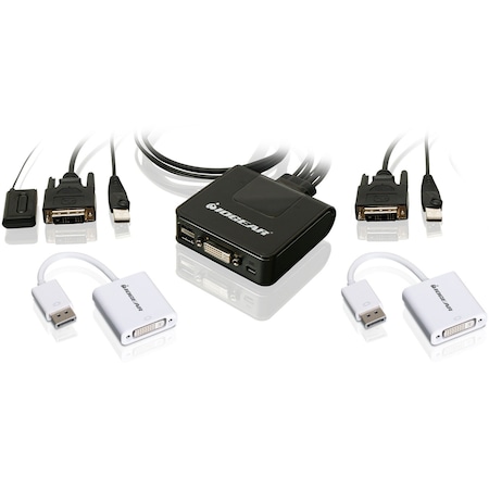 Iogear 2-Port Usb Dvi Cable Kvm Switch w/ Displayport Adapters GCS922DPKIT